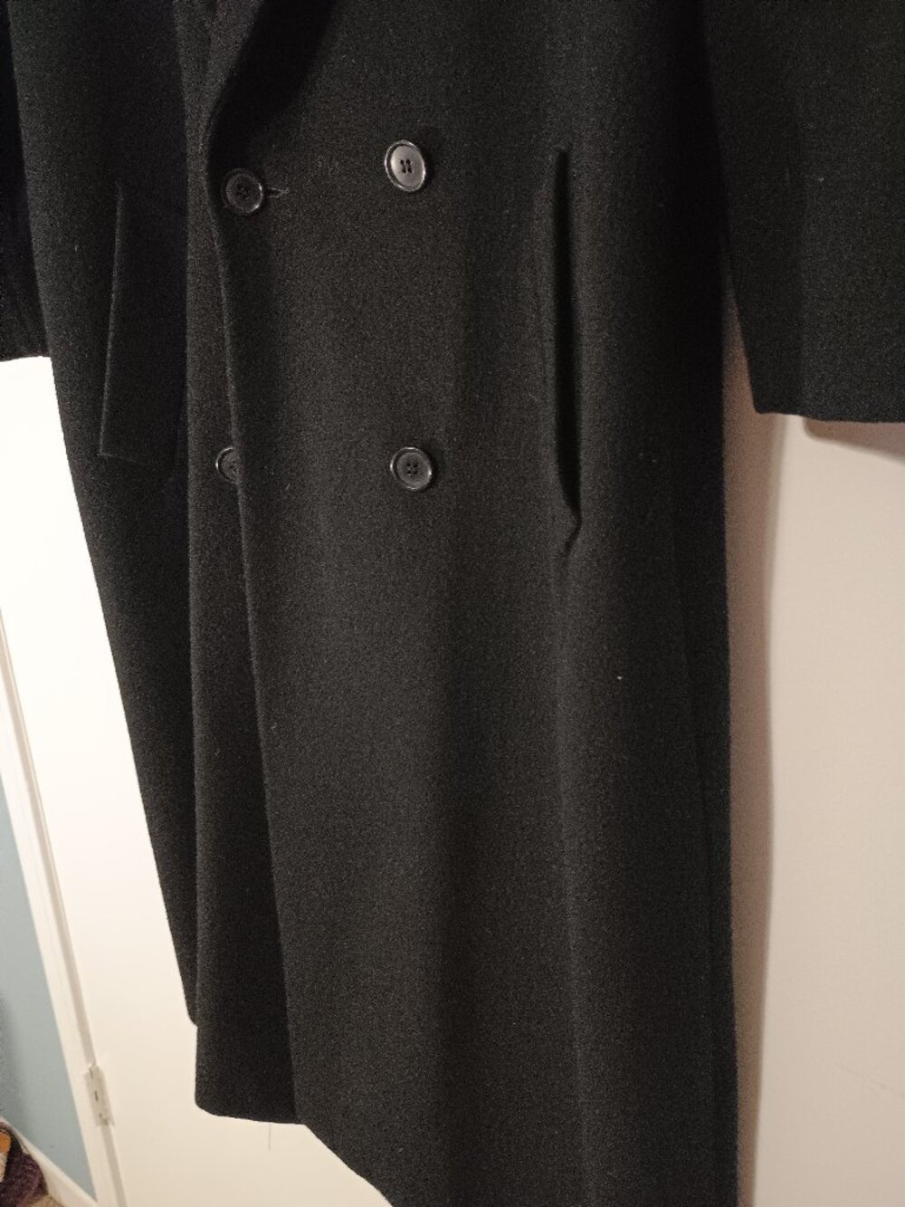 Jones New York Vintage Black 100% Virgin Wool Double Breasted Maxi Coat XL 16 18 - Picture 7 of 11